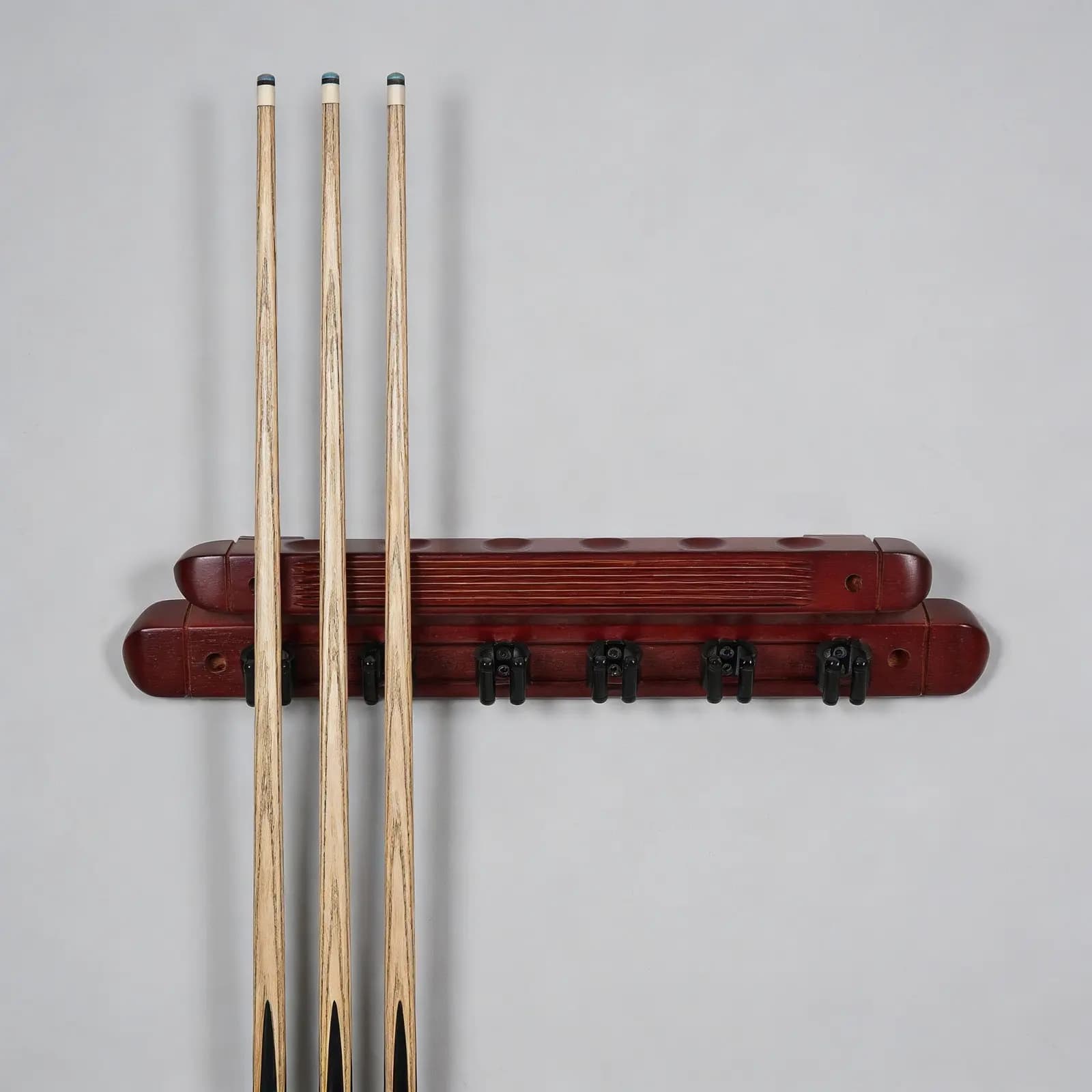 2 Set di Portastecche da Biliardo in Legno da Parete con 6 Scomparti, Organizzatore per Giocatori, Sala Giochi e Bar