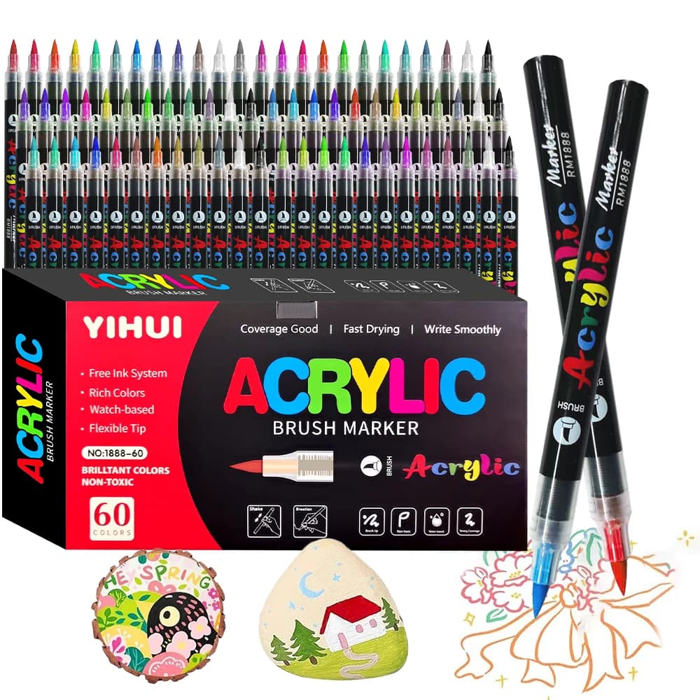 Pennarelli a vernice acrilica da 240 colori Set di pennarelli acrilici con punta a pennello morbido per legno, tessuto, tela, vetro, tela, pittura su roccia