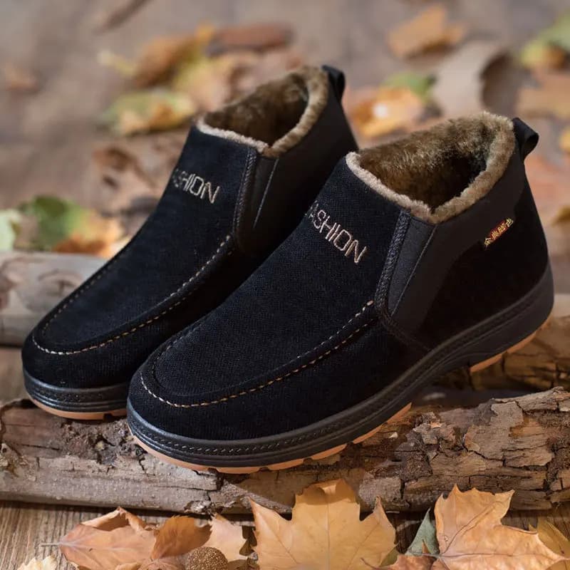 Men's Winter High-Top Cotton Boots Thickened Warm Fleece Lined Casual Shoes round Toe Lace-Up Composite Bottom Dad Shoes