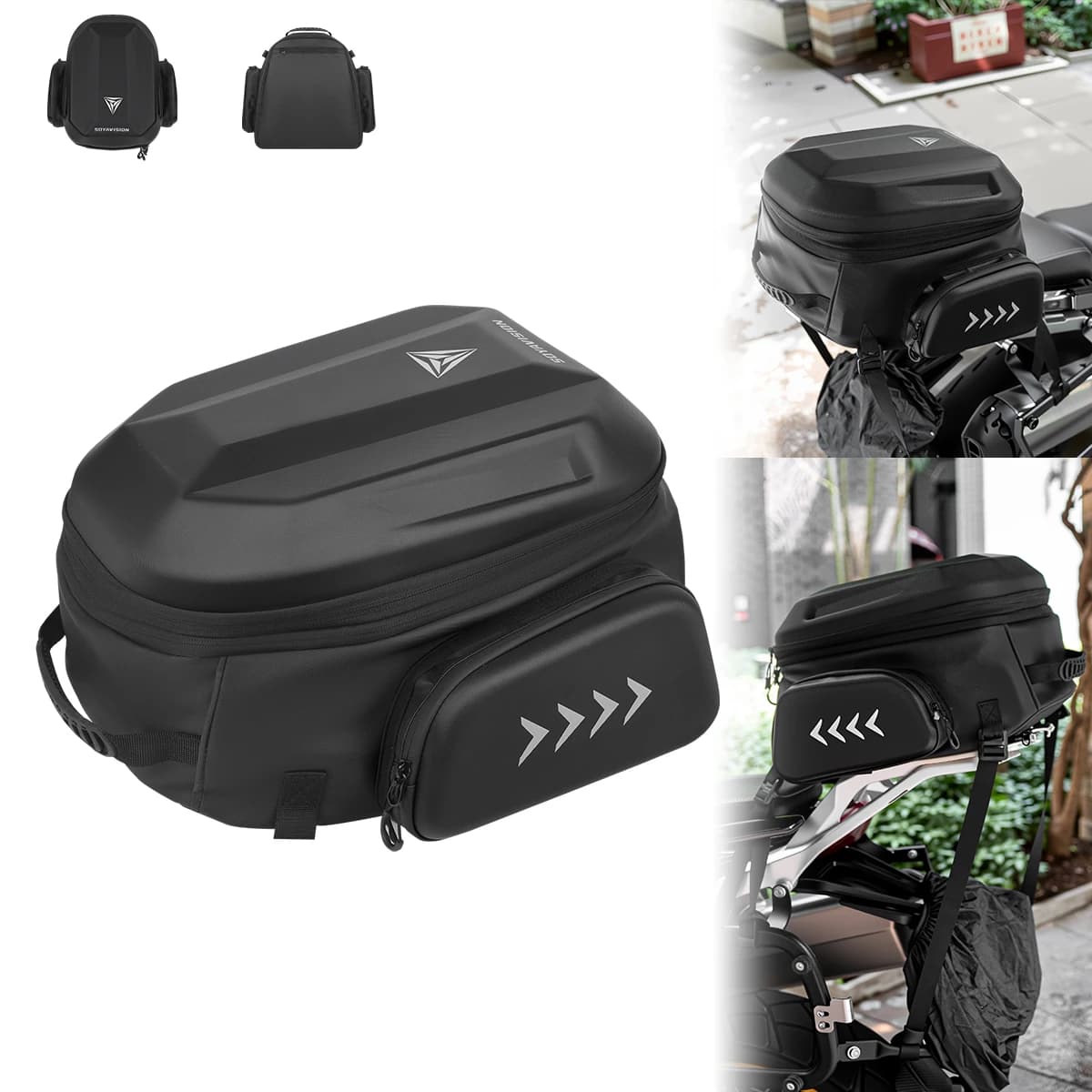 Motorcycle Tail Bag Expandable Waterproof Rear Seat Bag Backpack for Street Sport ADV Bikes Helmet Storage Bag Hard Shell