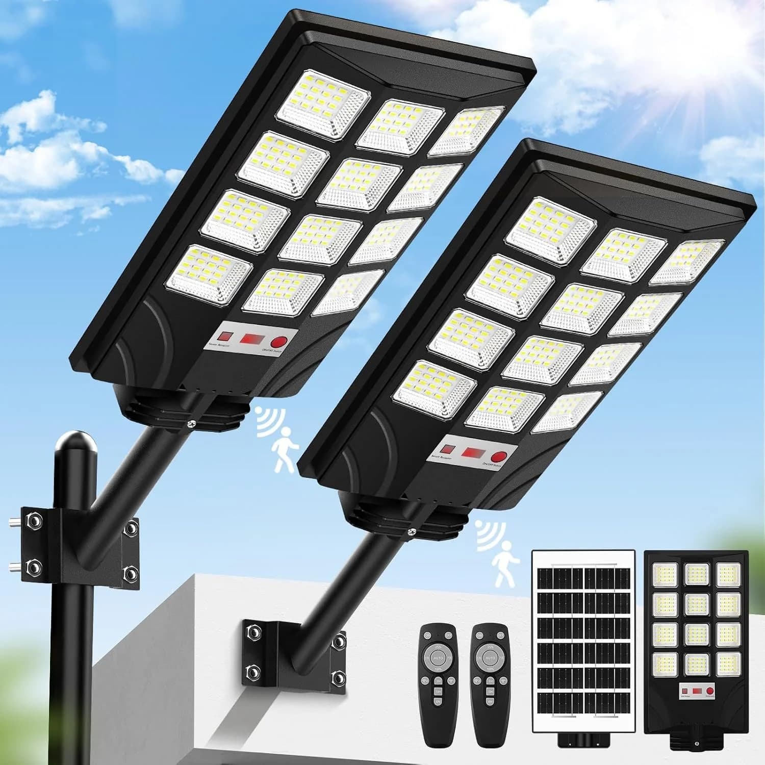 Lampada da parete solare super luminosa da 20000LM Luci solari impermeabili per esterni con sensore di movimento Illuminazione a LED da 4000 W Lampioni da giardino