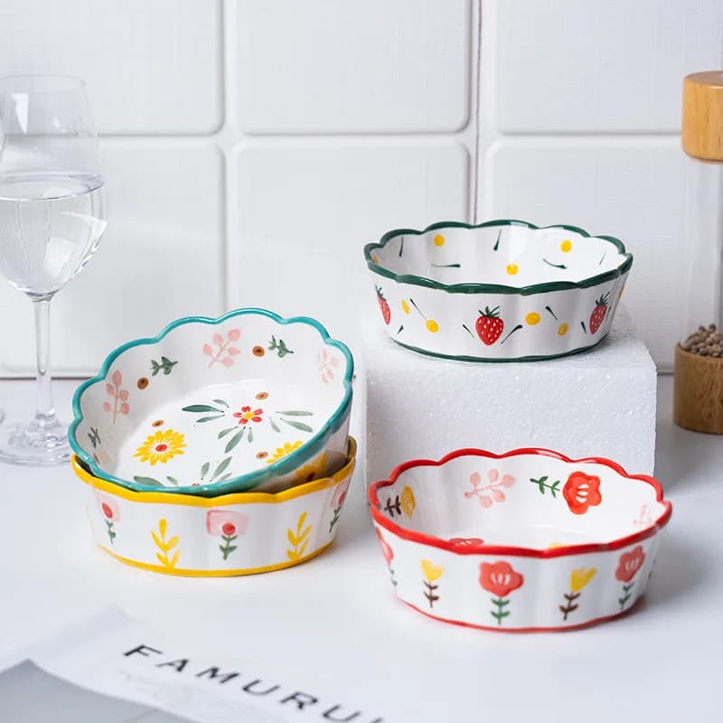 Nuovo Ciotole per Gatti per Cani in Ceramica Stampa da Viaggio Fiore Alimentatore per Gatti Ciotola per Acqua per Animali Domestici Gatti Cuccioli Piatto per Alimenti all'aperto