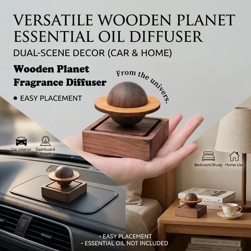 Diffusore di Aromi Artigianale a Forma di Giove in Noce Nero Naturale, Diffusore di Oli Essenziali in Legno Profumato per Auto, Interni, Casa, Regalo