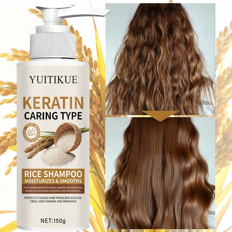 Shampoo al riso alla cheratina 150g - Ripara e ricomma i capelli danneggiati, con cheratina e riso, anti-rottura, per capelli setosi e forti