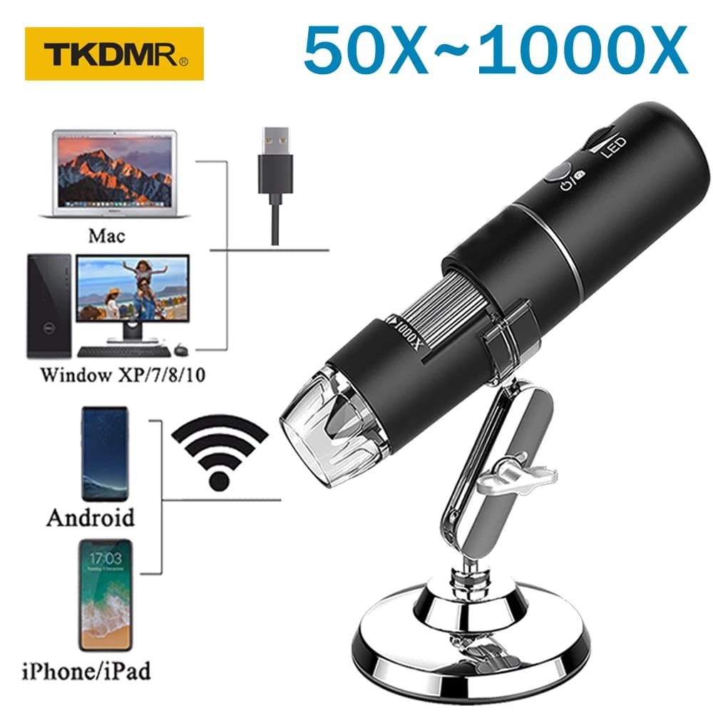 Telecamera per microscopio Stereo USB portatile digitale digitale regolabile 1000X WIFI per Computer portatile con lente d'ingrandimento a LED