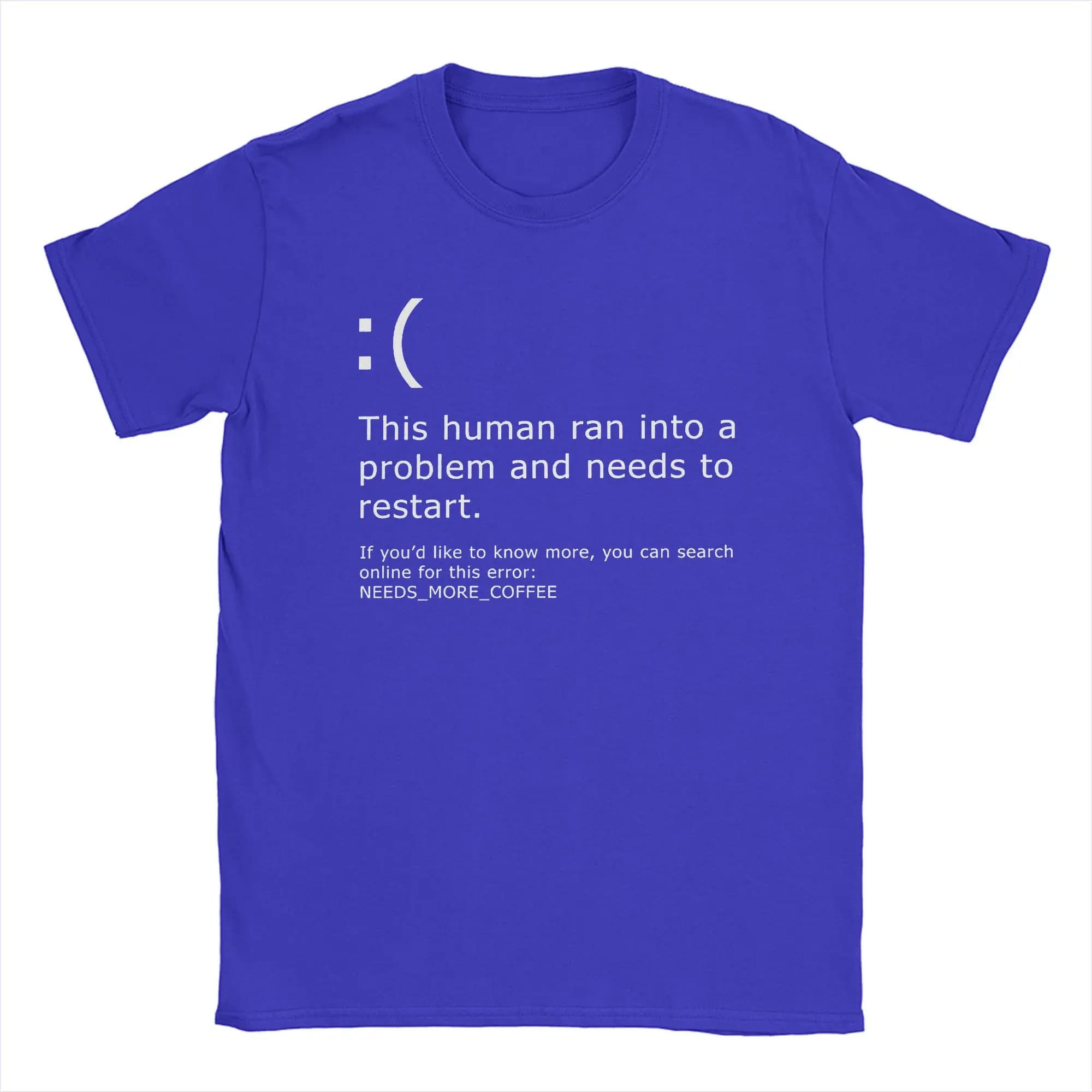 Men T-Shirts Blue Screen of Death Coffee Error Vintage Pure Cotton Tee Windows BSOD PC Nerd Geek T Shirt Crewneck Tops