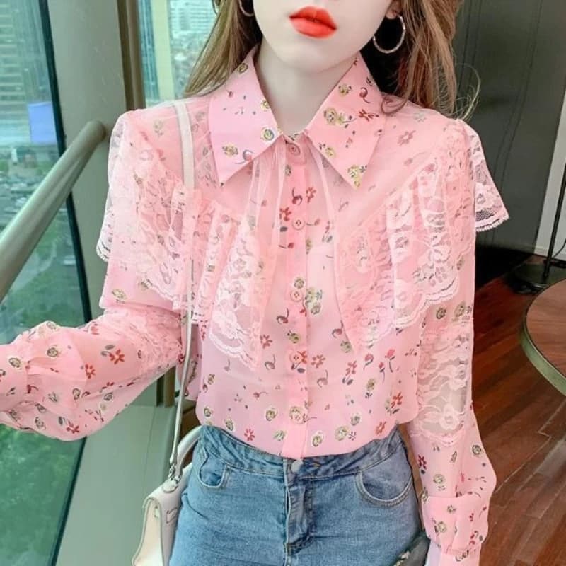 Nuova Camicia in Chiffon Floreale 2026 per Donna, Manica Lunga, Blusa Larga, Moda Primavera Autunno, Top per Uso Quotidiano