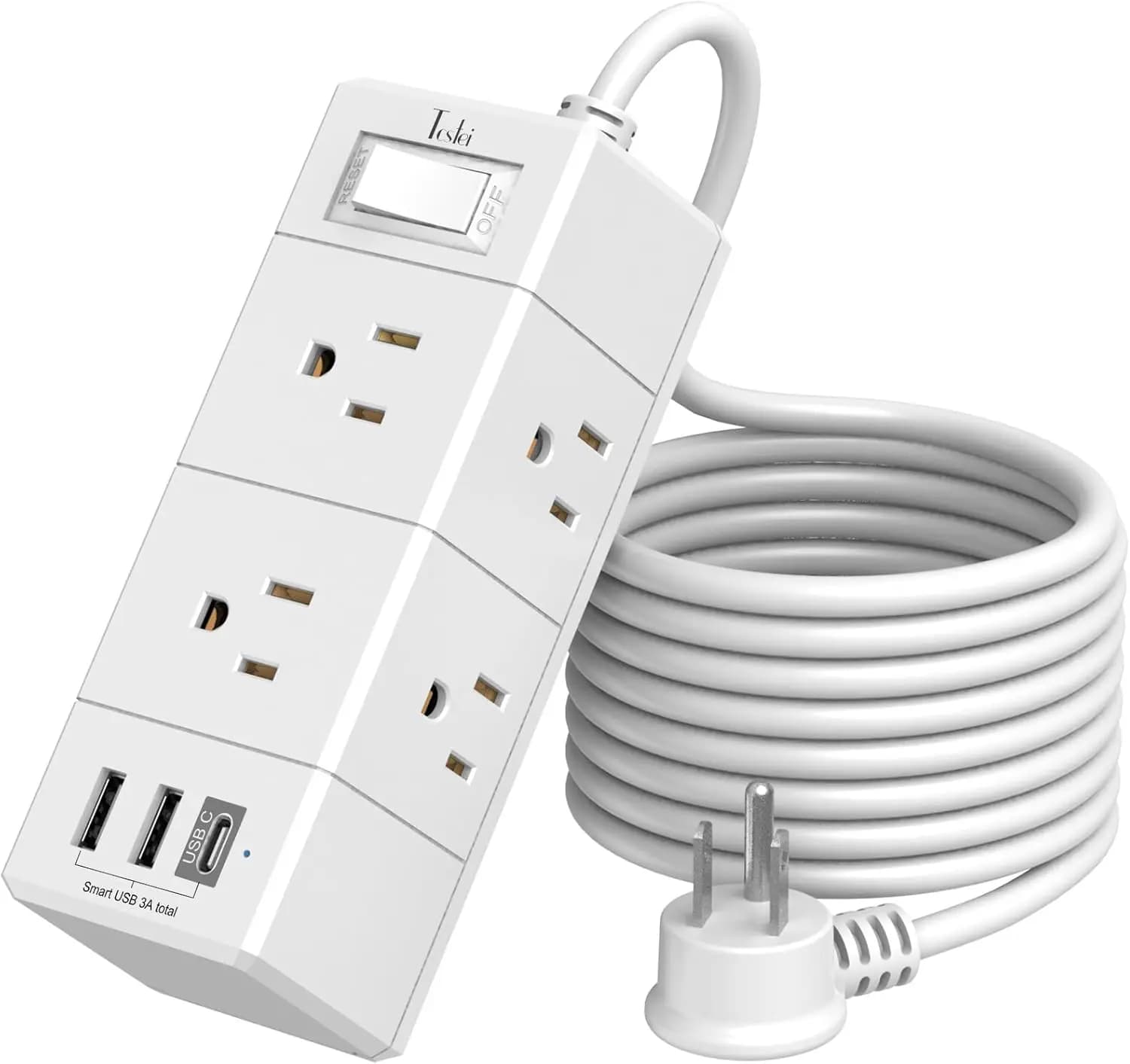 Cavo di prolunga 9-in-1 con spina piatta, multipresa da 3 m con 6 prese CA e 3 porte USB, compatto per casa, ufficio, dormitorio