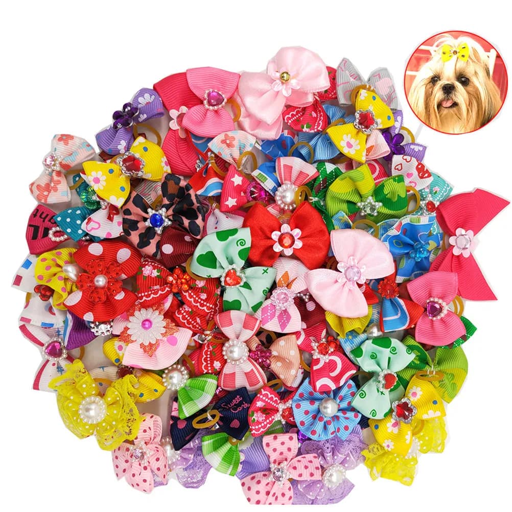 30 Pezzi Elastici per Capelli a Fiocco per Animali Domestici, Accessori per Toelettatura di Gatti, Cani e Piccoli Animali, Set Multicolore Casuale