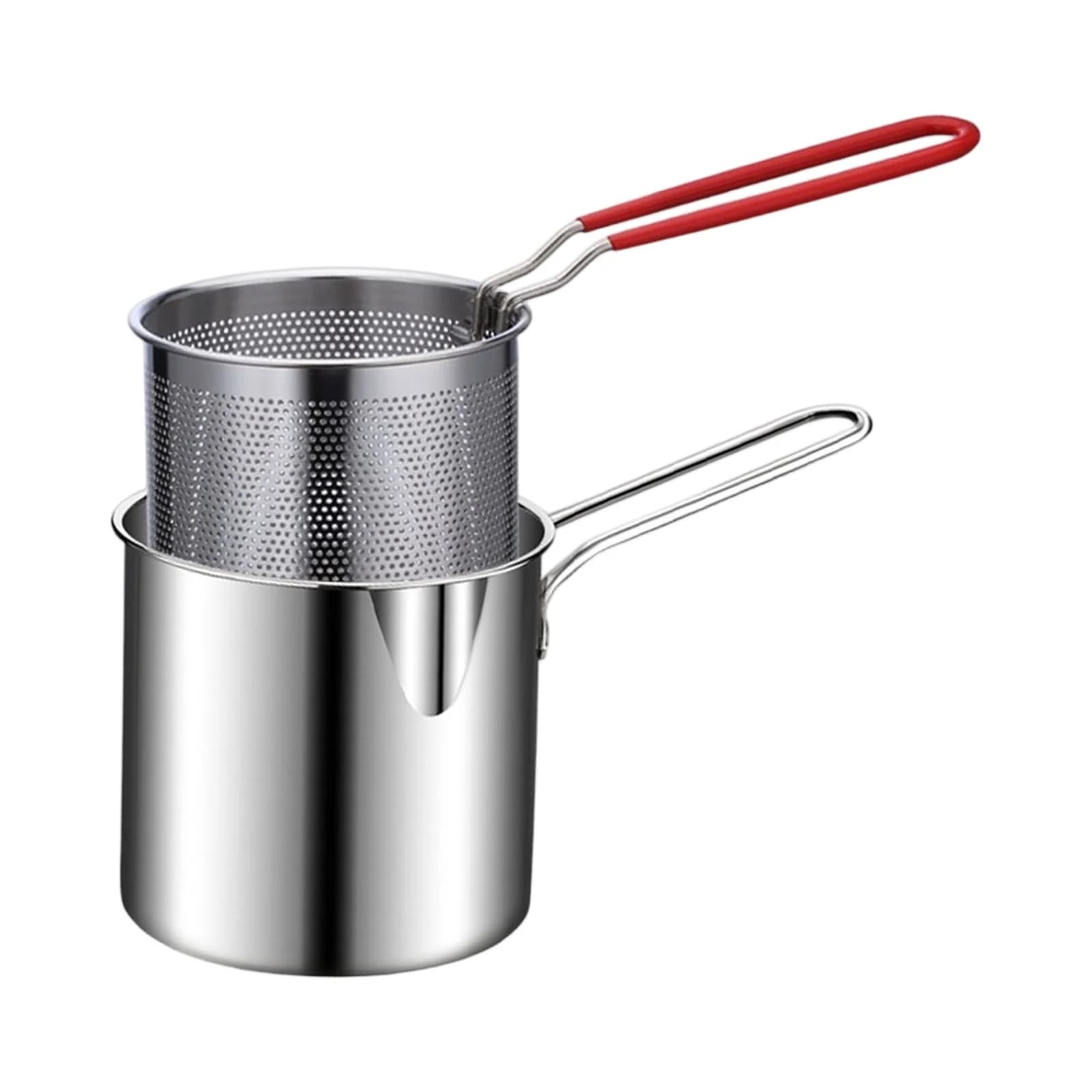 Stainless Steel Deep Fryer Mini Cooking Pot Mesh Fry Basket Non Stick Oil Container Heat Resistant Handle Multifunction Cookware