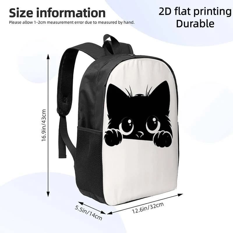 1 pretty backpack with black cat, lightweight casual backpack, adjustable shoulder strap, zip closure, printed lining