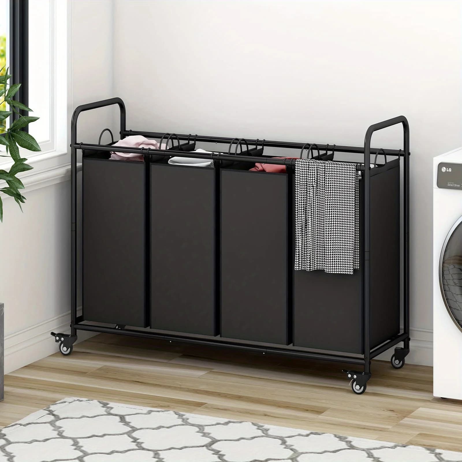 Laundry Basket 4 Bag Sorter Laundry Hamper Cart with Heavy Duty Rolling Lockable Wheels and Removable Bags
