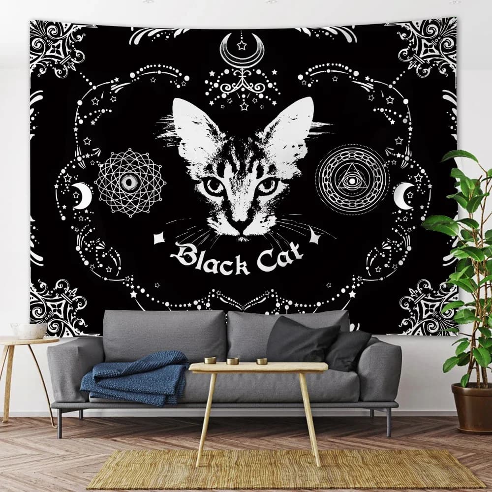 Scheletro re gatto decorazioni per la casa arte arazzo Boho Decor Yoga Mat appeso a parete Hippie Room Decor sfondo fogli di stoffa