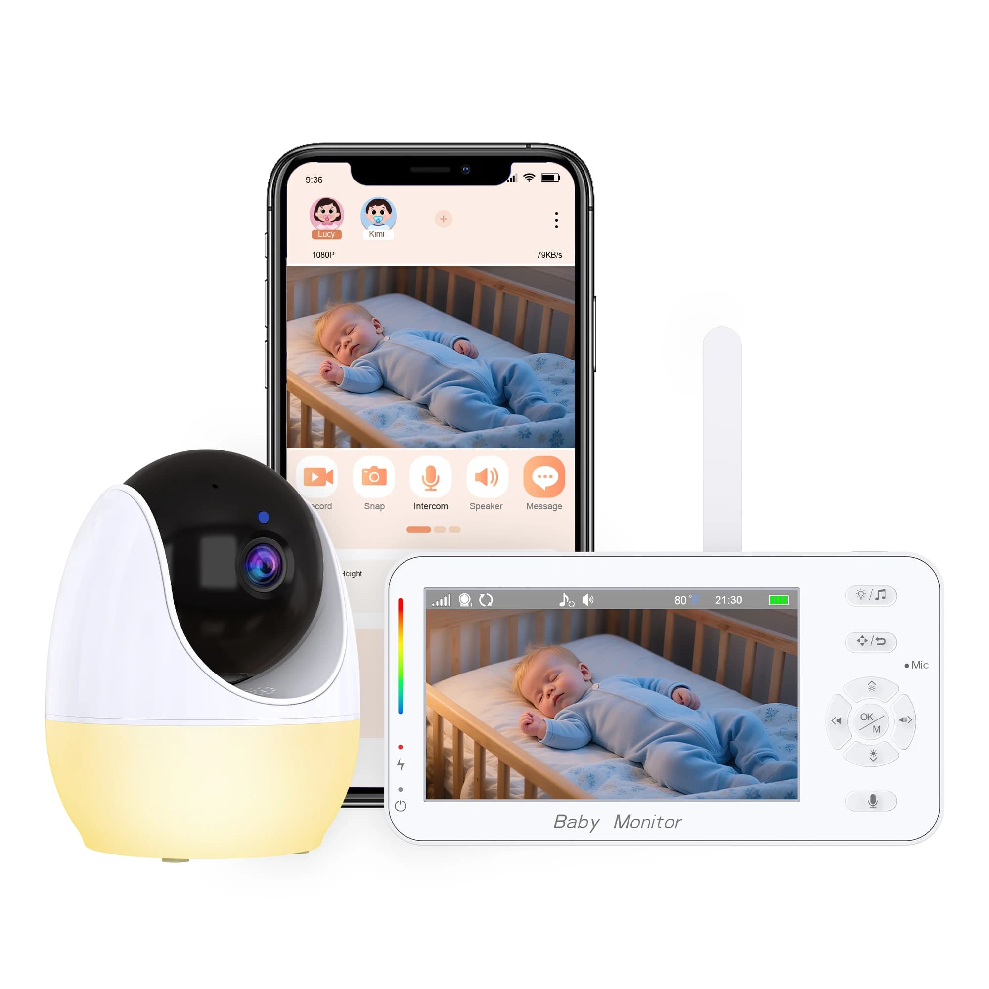 Schermo IPS da 4.3 pollici 2MP 1080P PTZ IP Dome Camera Lampada notturna Temporizzatore di alimentazione Rilevamento del pianto Sicurezza domestica CCTV Citofono Baby Monitor
