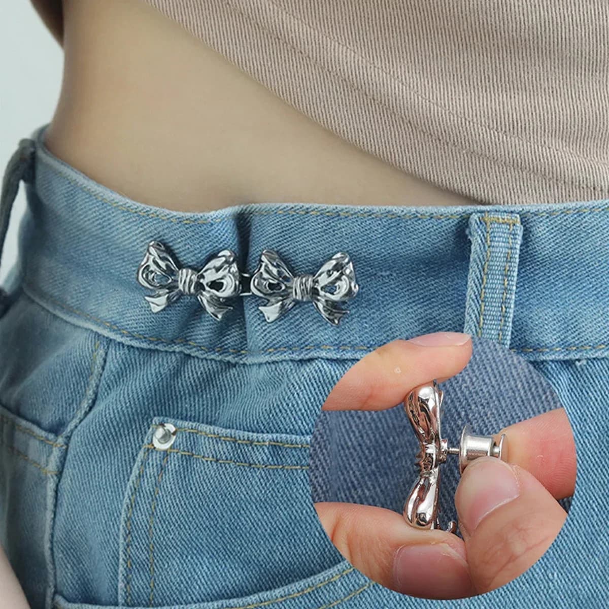 2 Pezzi Regolatori a Fiocco per Pantaloni e Gonne, Fibbia Regolabile per Jeans Senza Cuciture