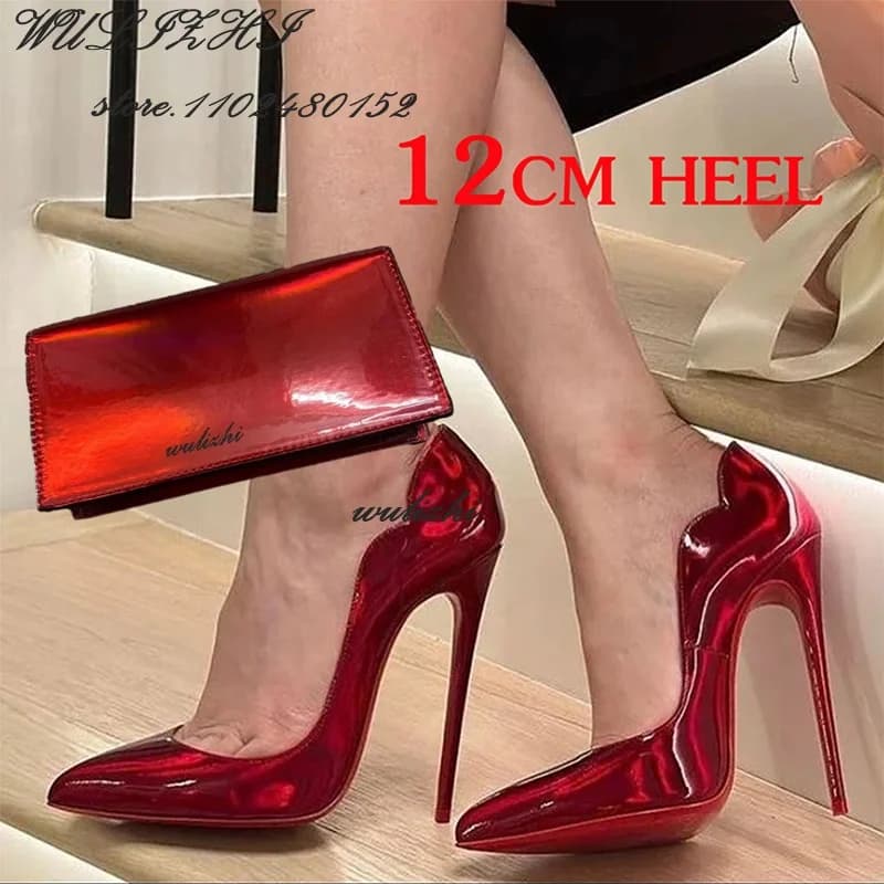 Glitterati Red Hot pulcino tacchi donna borsa in pelle verniciata a punta vestito a pompa Sexy a punta estate 12Cm eleganti scarpe di lusso