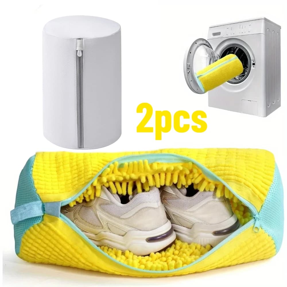 2pcs Laundry Shoe Wash Bag with Zipper Closure Durable Mesh Fabric Protects Sneakers Anti-snag Washing Bag for Clothes