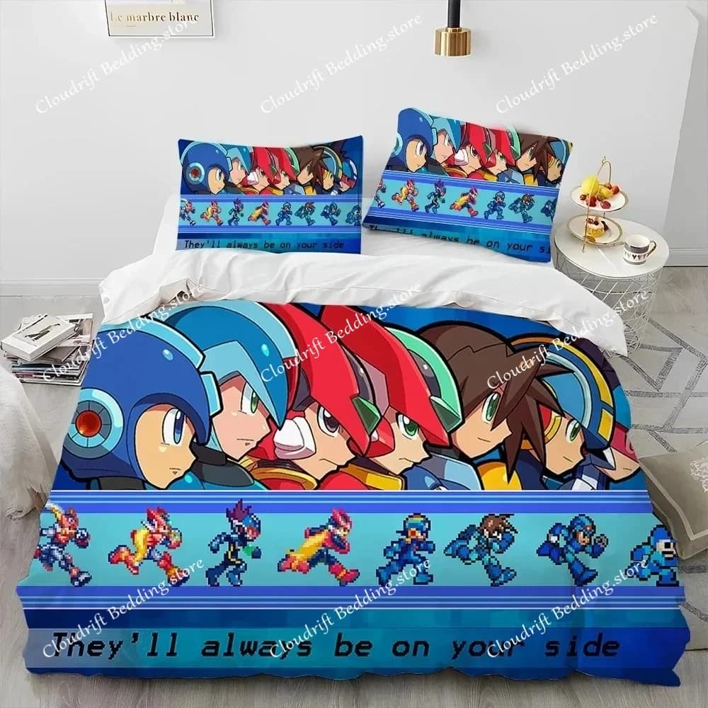 Set di biancheria da letto Mega Man X Dive, copripiumino Rock Man con stampa 3D, federa singola/doppia, regalo di compleanno per ragazzi e ragazze