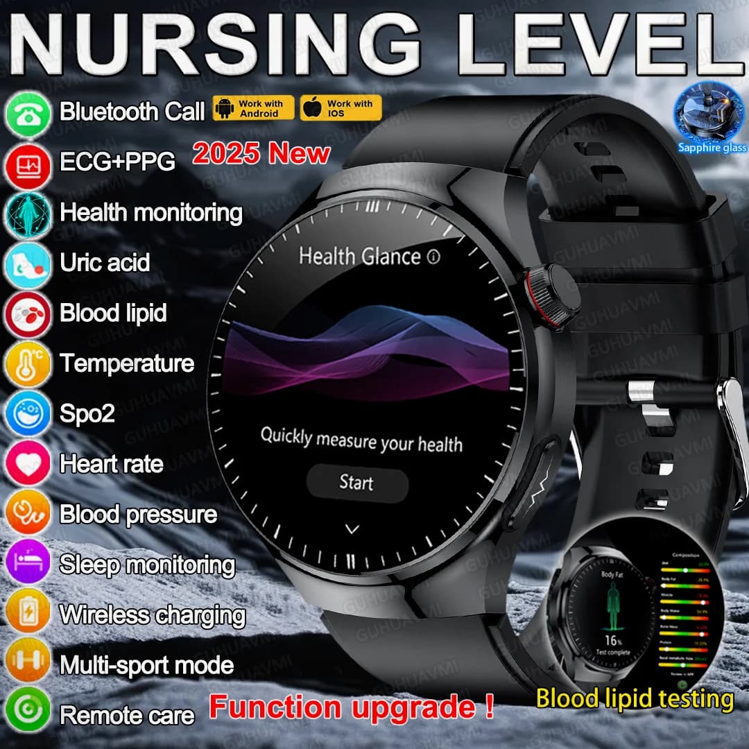 2025 New For Nursing Grade Fats in Blood Smart Watch ECG Cardiaca Frequency Urico Acid Blood Pressure Monitoring Health Watch Intelligent