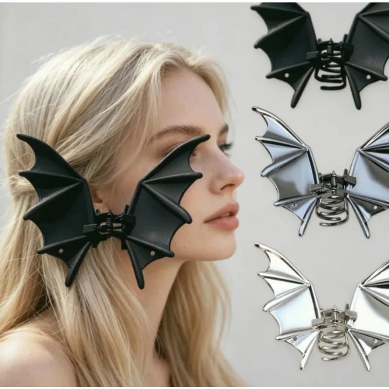 Women‘s Gothic Bat Jaw Clip Strong Hold Metal Hair Claw for Thick Hair S-XL Silver Quick Dry & Non Slip Ideal for Updo