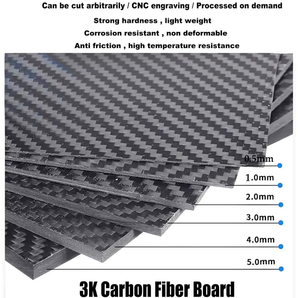 200x400mm (0,5mm 1,0mm 1,5mm 2mm 2,5mm 3mm 4mm 5mm) 3K Foglio di fibra di carbonio Piastra in fibra di carbonio ad alta resistenza per hobby RC e fai da te