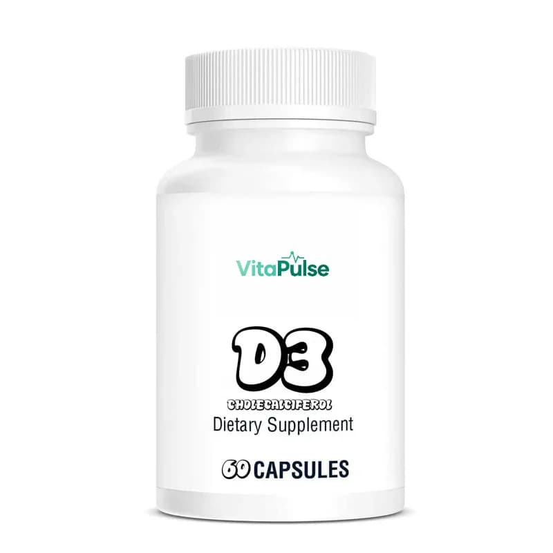Vitamin D3 Capsules, Natural Supplements - Free of Dairy Products, Fish, Gluten, Peanuts, Shellfish, and Soybeans, 60 Capsules