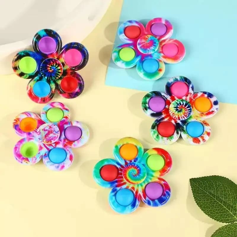 Tie Dye Flower Fidget Spinner Pop It Push Bubble Sensory Toy Stress Relief ADHD Anxiety Hand Spinner Kids Party Fidget Gift