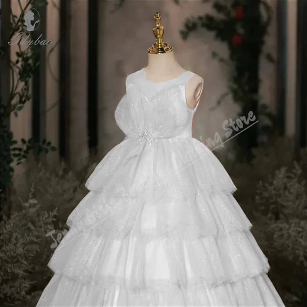Abbigliamento per bambini Ragazza formale Abiti bianchi da festa Abito soffice Occasioni natalizie Costume da spettacolo per la prima comunione