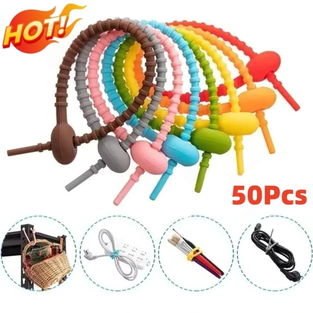 50/10pcs Reusable Cable Wire Organizer Storage Bag Tie Silicone for Winder Storage Holder Bag Ties Cord Clip Earphone Line Clips