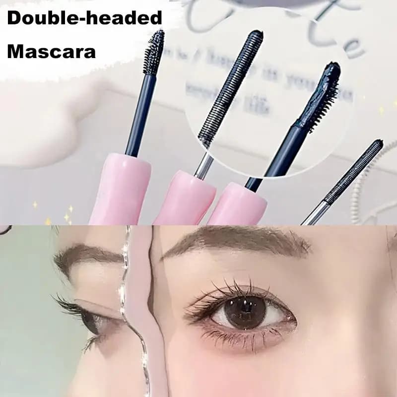 Mascara Doppio Effetto in Un Solo Prodotto, Mascara con Fibre di Seta, Mascara Impermeabile per Extension Ciglia, Nero, Volumizzante e Allungante, Cosmetici per Ciglia