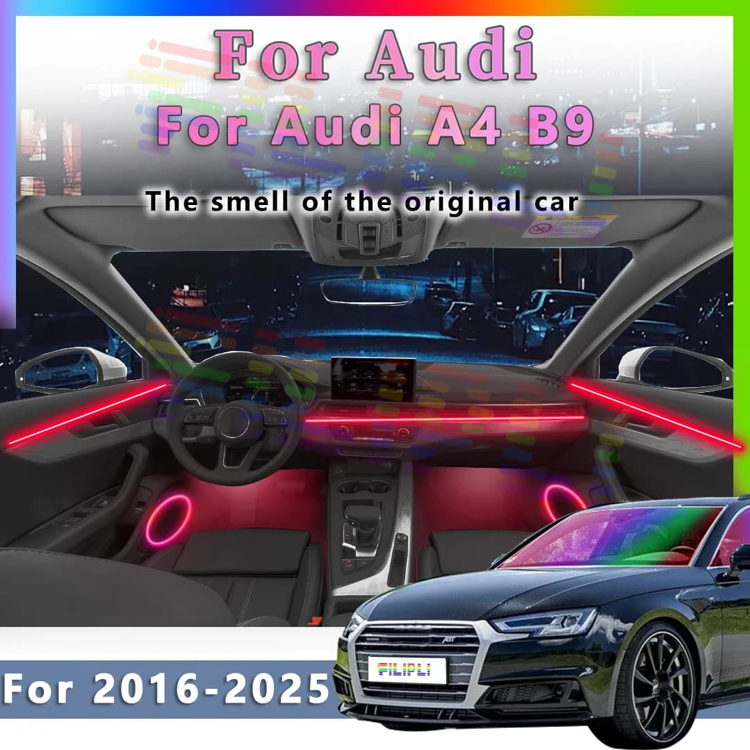 Per Audi A4 2016-2025 Striscia LED RGB per Interni Auto, Luce Ambiente Invisibile in Fibra Ottica, Lampada Neon con Controllo APP, Decorazione e Rifinitura