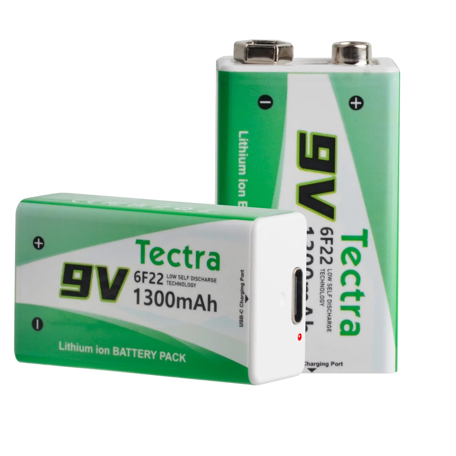 Batteria Ricaricabile agli Ioni di Litio 9V 1300mAh, Ricarica USB Tipo-C, Batteria 6F22 PP3 per Rilevatore di Fumo, Multimetro, Microfono, Chitarra