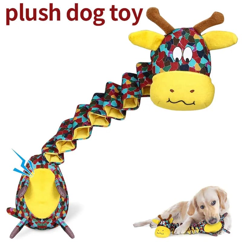 Giocattolo da masticare in peluche con giraffa arcobaleno per cani - Massaggiagengive dentale cigolante e increspato con cuciture durevoli, gioco interattivo
