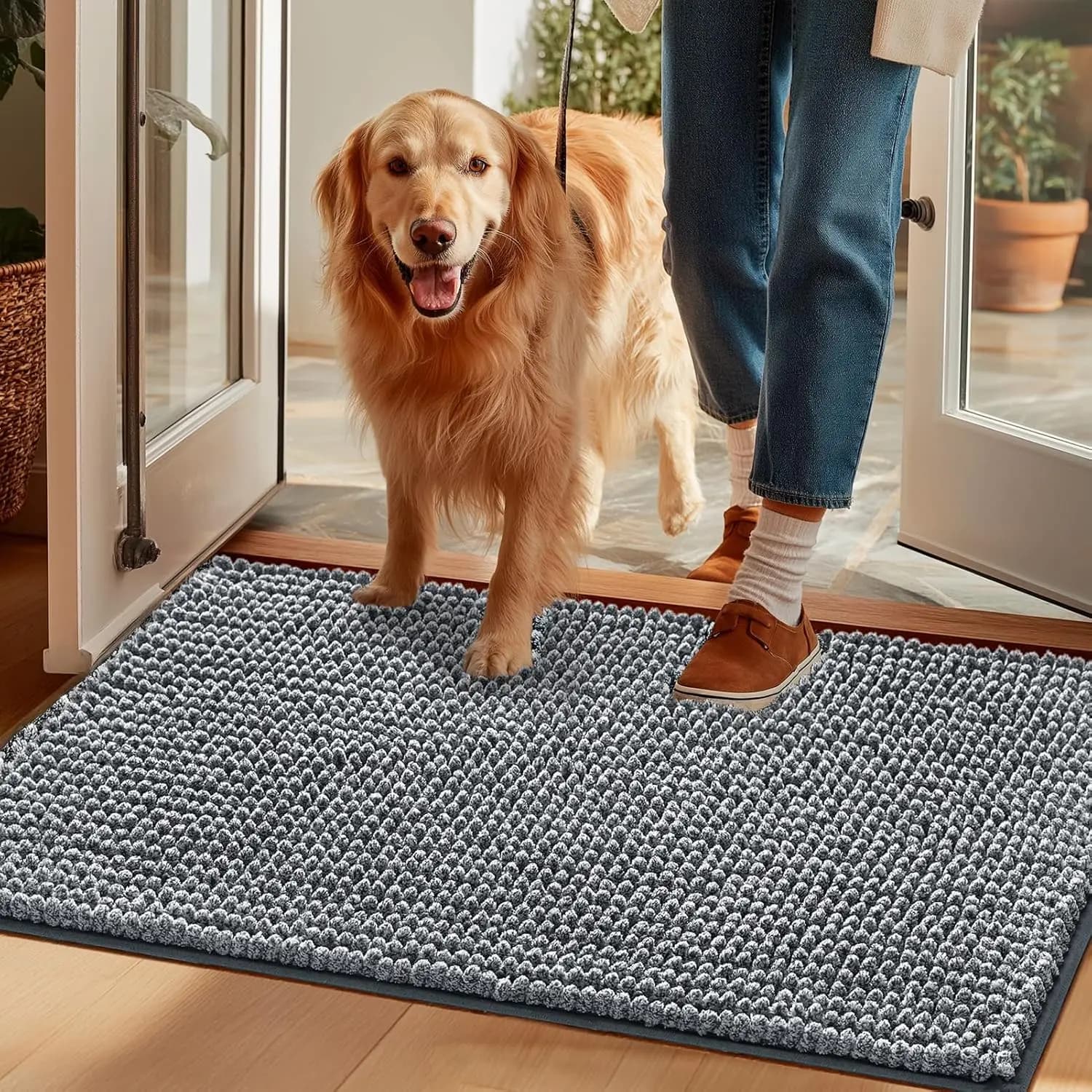 Tappetino Super Assorbente per Cani con Zampe Fangose, Tappeto Lavabile ad Asciugatura Rapida per Animali Domestici, Antiscivolo per Interni ed Esterni, Grigio 60x36 Pollici