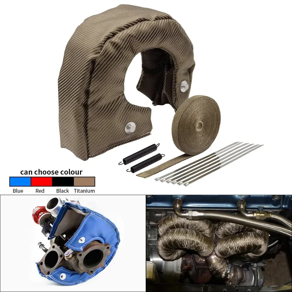 T25 T3 T4 T6 Racing Turbo Heat Blanket Cover Titanium Car Turbo Heat Shield Cover e 10m tubo di scarico collettore Downpipe Wrap Tape