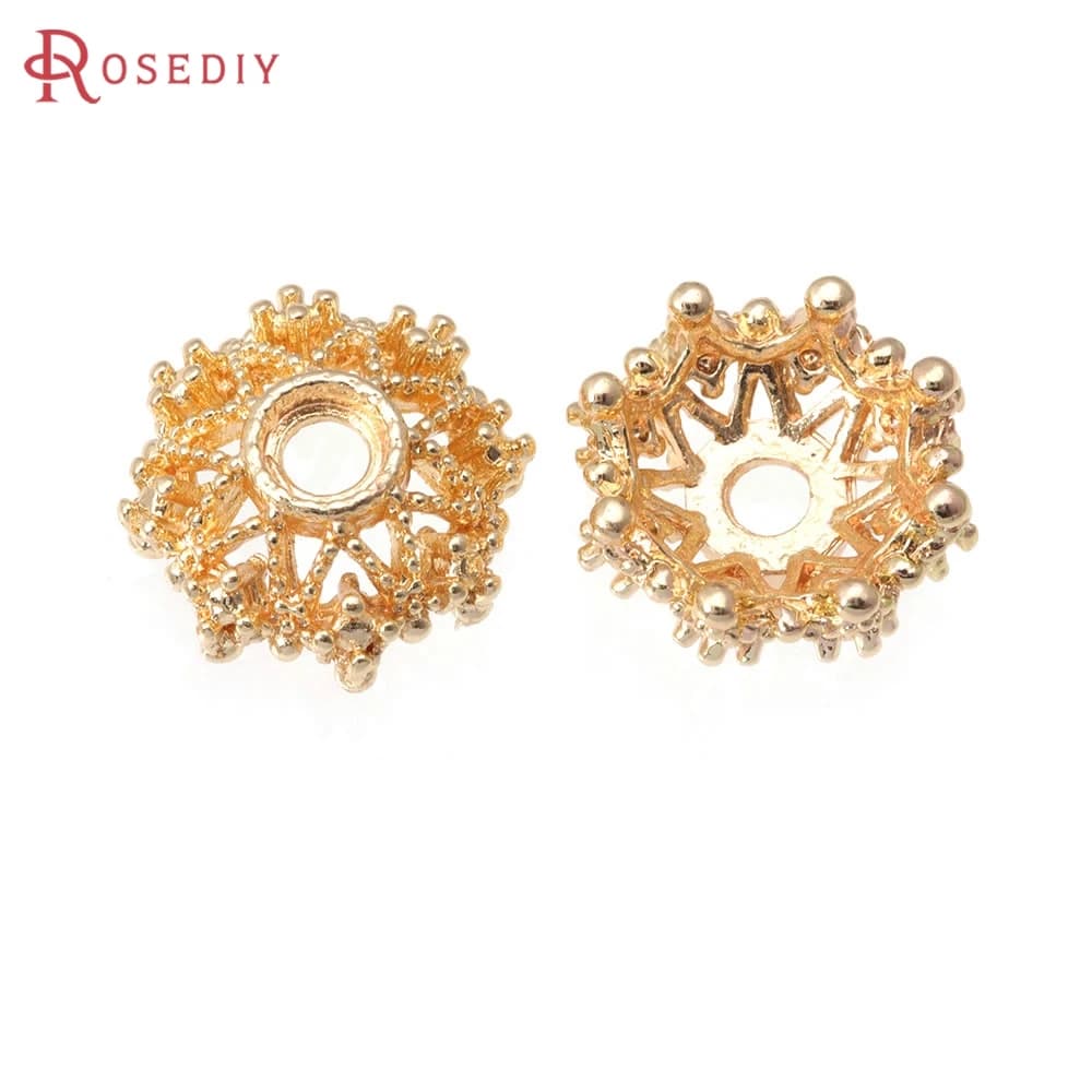 8MM 10MM 12MM 14MM 16MM 18K Gold Color Brass Flower Beads Caps Necklace Earrings Jewelry Diy Accessories