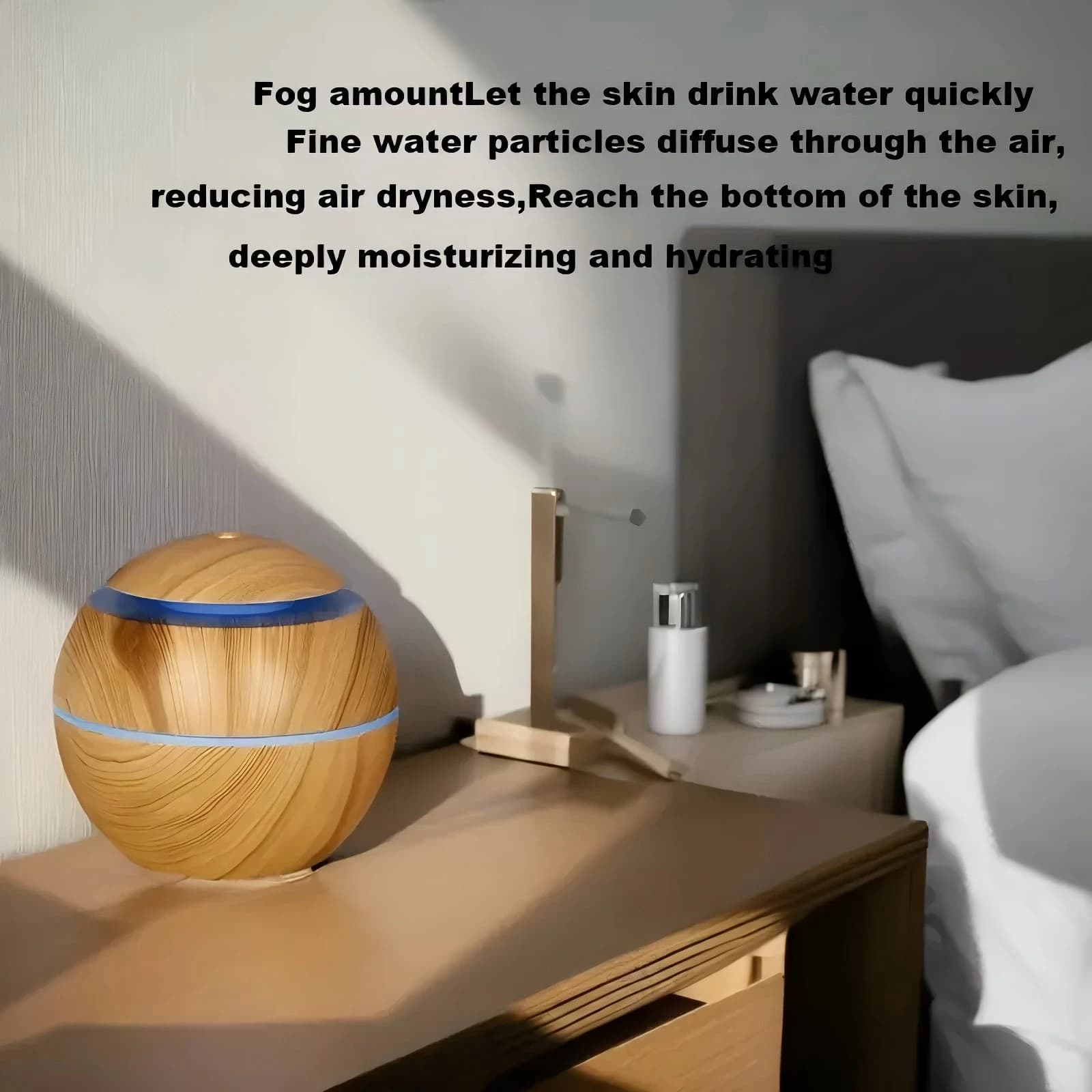 YAIAWISU Umidificatore e diffusore d'olio a LED con venature del legno, alimentato tramite USB, luce notturna a 7 colori, spegnimento automatico silenzioso, compatto per, O