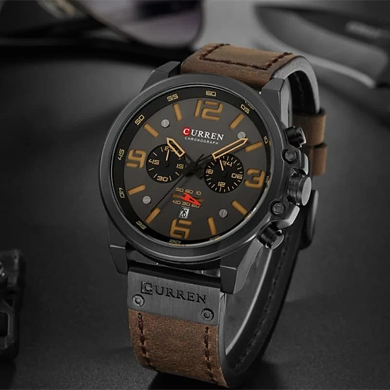 CURREN 8314 Men's Quartz Watch with Leather Strap, Waterproof with Calendar, Casual at 6 Lancettes