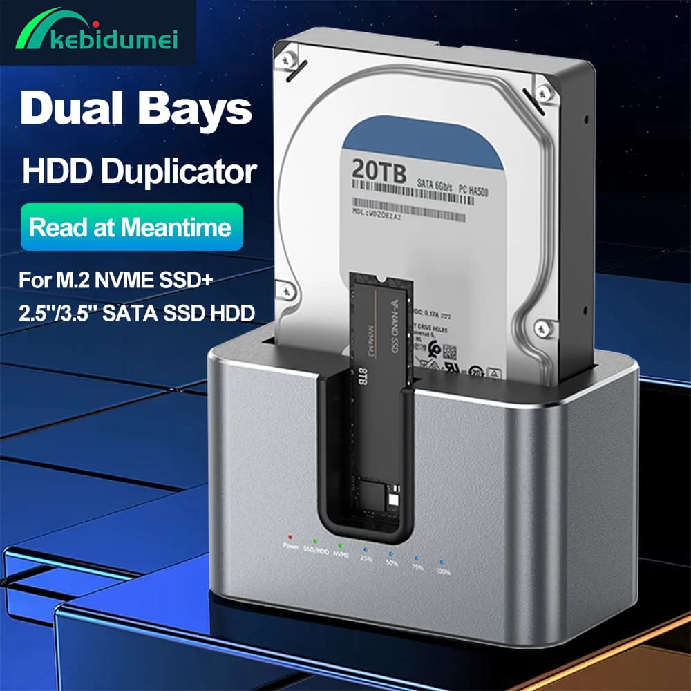 Docking station per HDD Dual Bays Adattatore da SATA a USB 3.0 per custodia per disco HDD 2.5 3.5 Custodia SSD M.2 NVME Docking station clone HDD