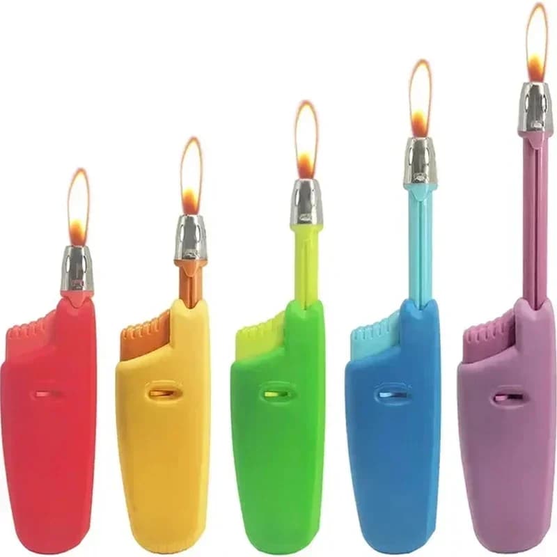 Accendino butano ricaricabile all'ingrosso, accendino a gas a fiamma aperta in plastica estensibile, accendino a candela a gas per barbecue da cucina all'aperto