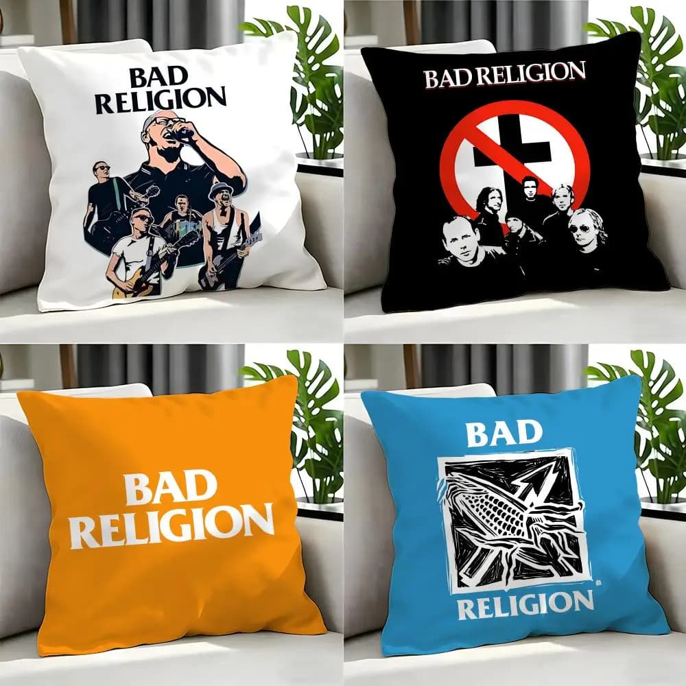 Set di 4 fodere per cuscini punk Bad Religion 50x50 45x45 40x40, federe decorative per divano e arredamento casa