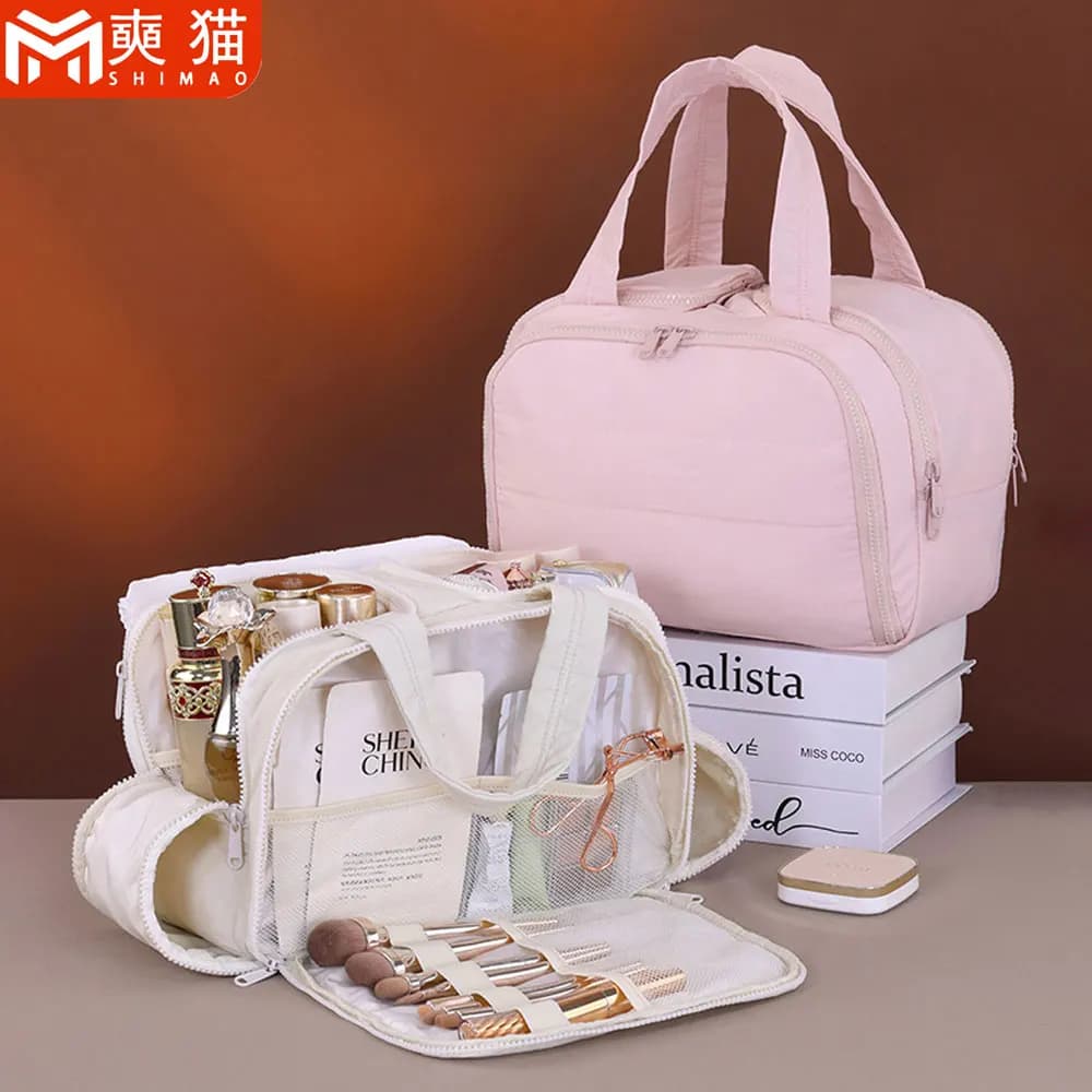 Portable Travel Cosmetic Bag For Women Large Capacity Business Trips Toiletries Organizing Storage Bag Handheld Makeup Bags