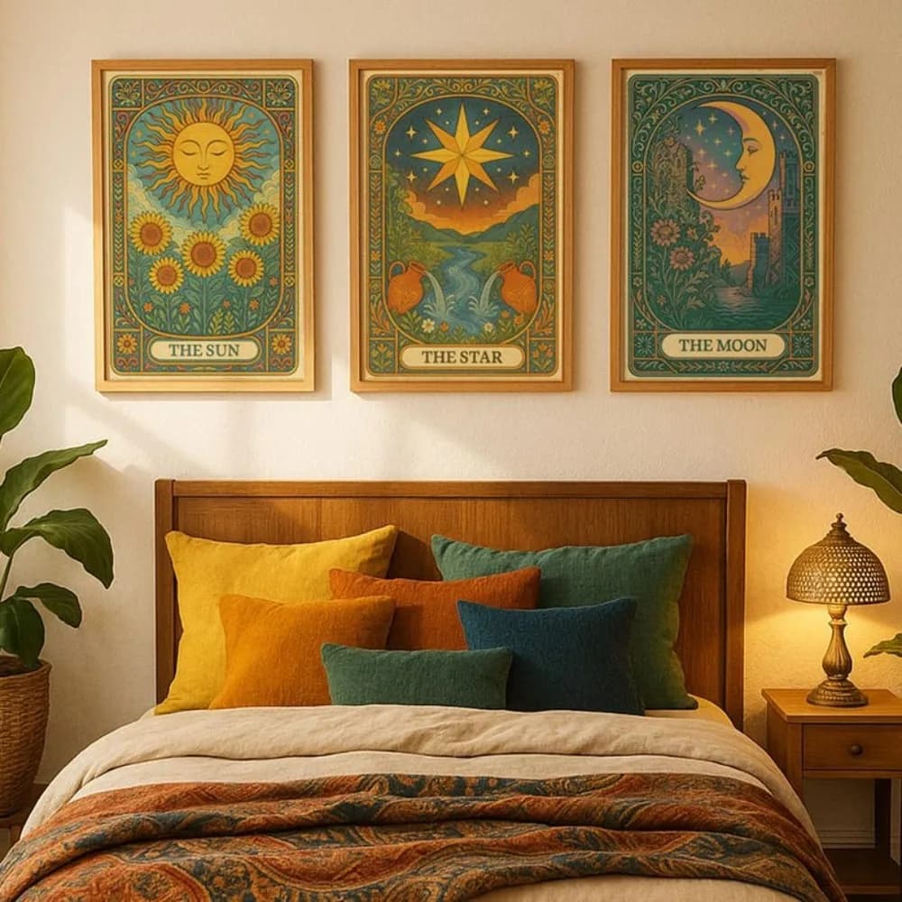 Stampe di carte dei tarocchi Art Nouveau senza cornice, sole, luna, stelle, download digitale, semplice poster del Ramadan, decorazione della camera da letto del soggiorno