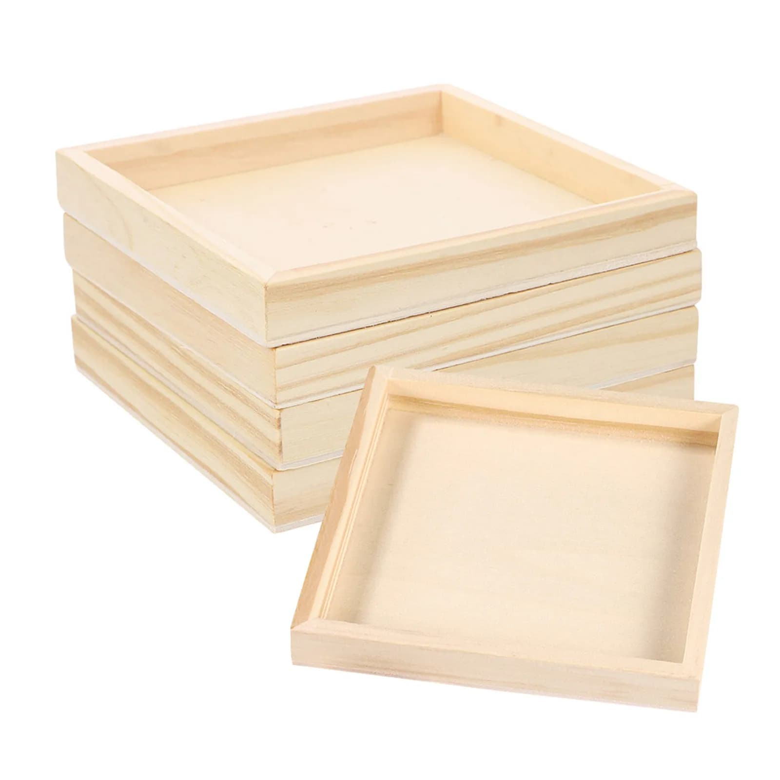 Set di 5 Vassoi in Legno per Puzzle, Organizzatori Quadrati a Incastro per Blocchi, Vassoi di Servizio in Legno Grezzo