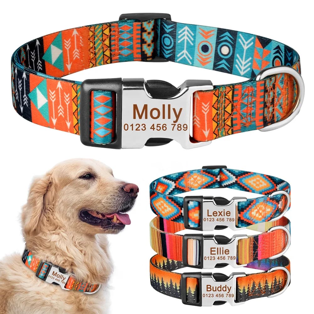 Collare per cani con targhetta personalizzata in nylon regolabile con nome gratuito, targhetta identificativa stampata, collari per cani incisi per piccoli, grandi e medi personalizzati