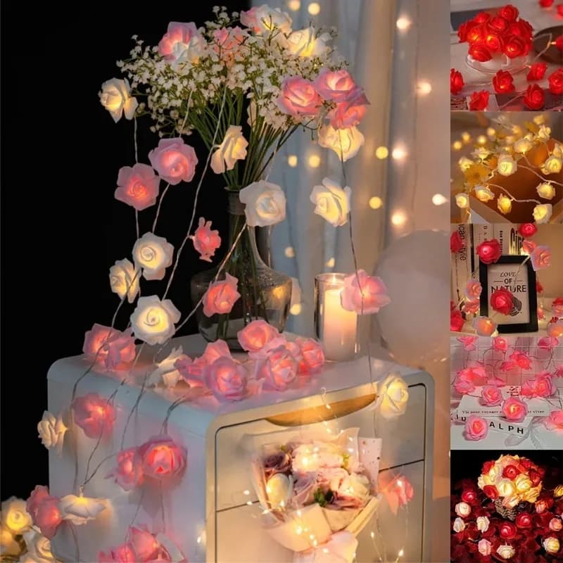 Ghirlanda Luminosa per Matrimoni con 20 LED a Forma di Rosa, Funzionamento a Batteria, Luci Fatate per la Festa della Mamma, Natale e Decorazioni Atmosferiche