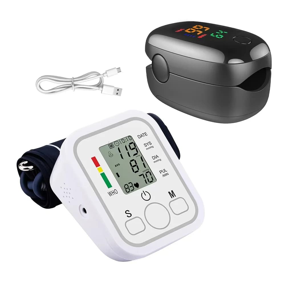 Oximeter from finger and tonometer with Blood Pressure Kit, Arterial Pressure Medical Monitor, Cardiaca Frequency Meter and Pulsations, Domestic Saturation Oximeter