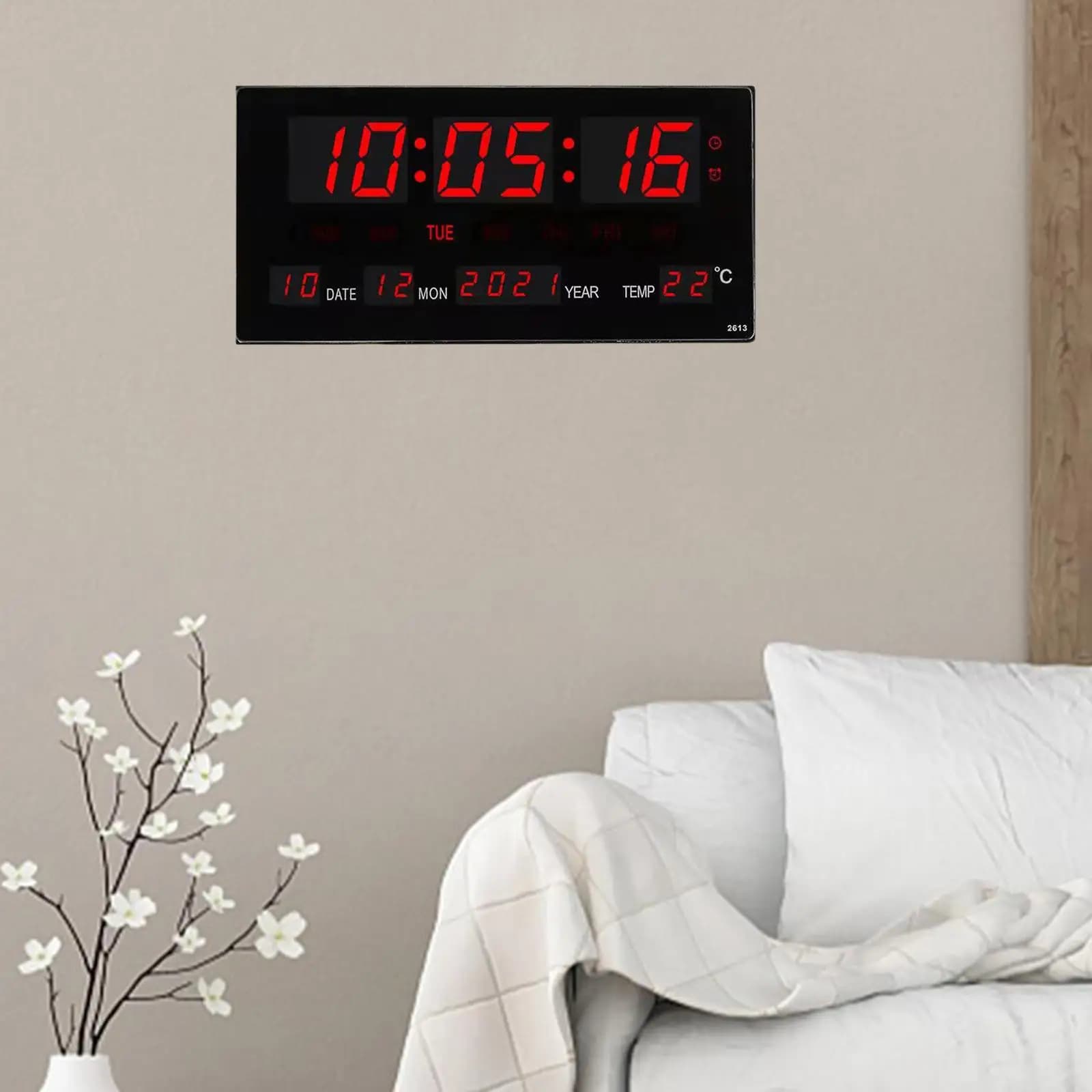 Modern Style Large LED Wall Clock with Temperature Calendar Display for Kitchen Study Conference Room Shop