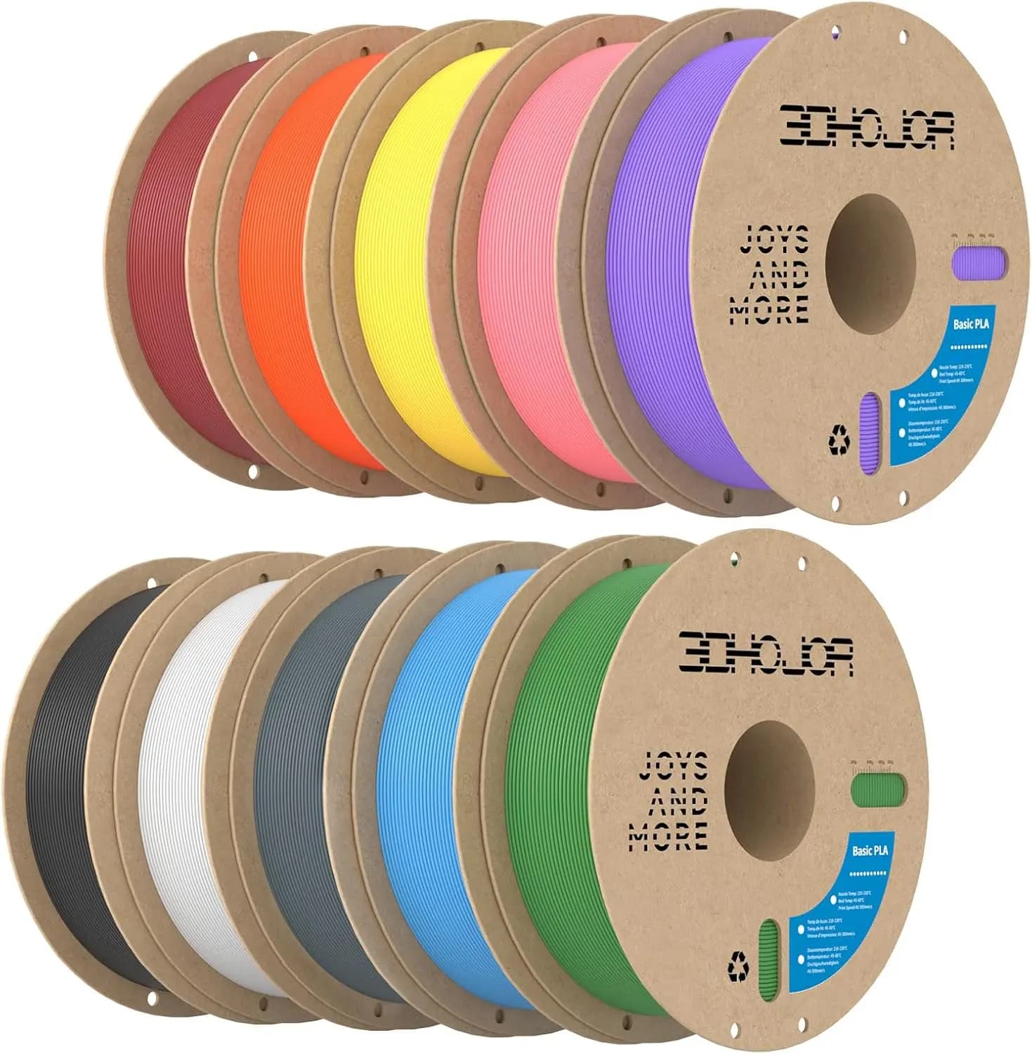 Confezione di Filamento PLA per Stampante 3D, 10 Colori, 1,75mm, 10KG (1 Bobina da 1KG)