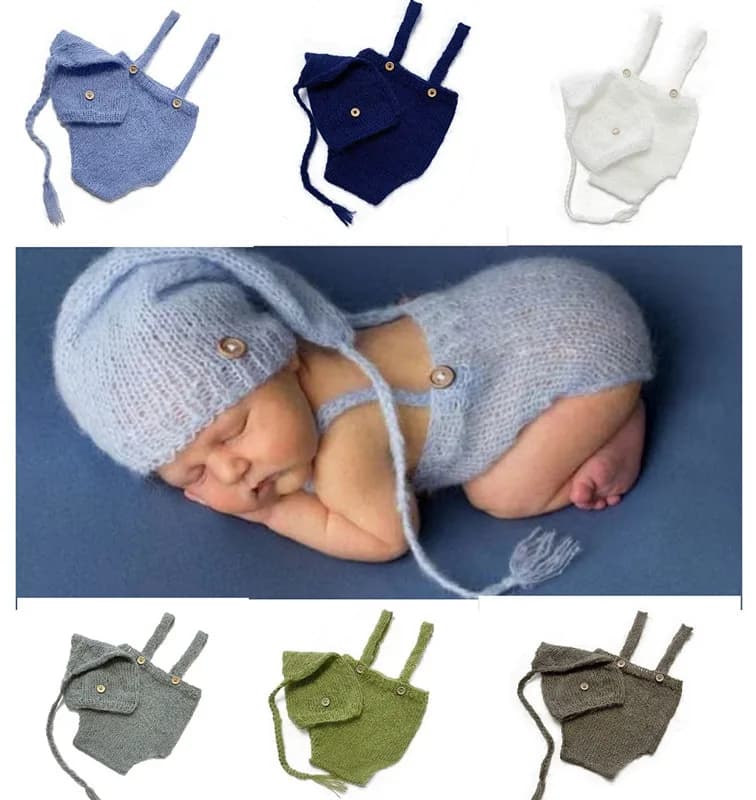 2 pz/set Crochet Neonato Vestito Neonato Fotografia Puntelli Cappello di Lana Lavorato A Maglia Abbigliamento Costume Tiro Bebes Accessori